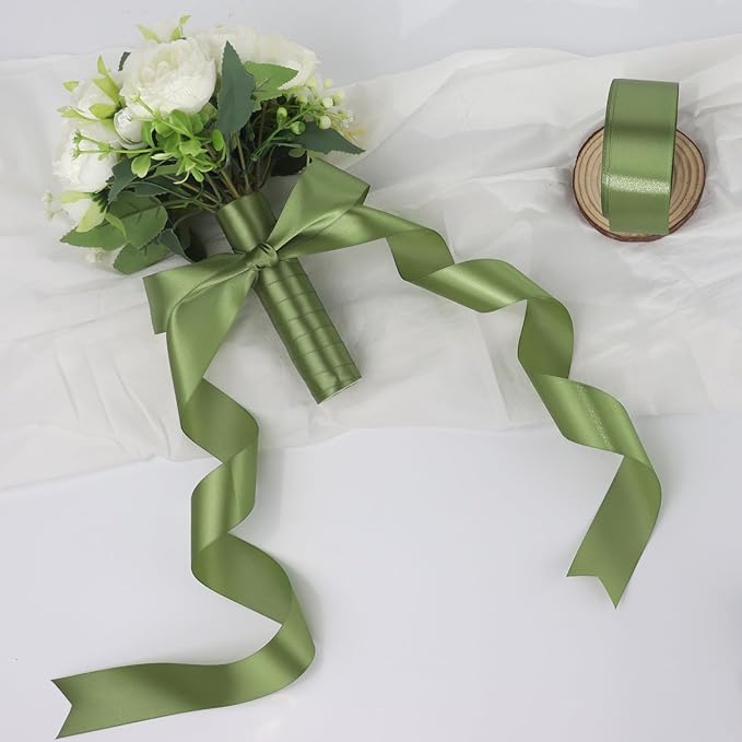 Olive Green Solid Satin Ribbon 1-1/2 Inch 50 Yards Solid Polyester Fabric Ribbon for Gift Wrapping Wedding Christmas Baby Shower Birthday Party Decoration Handmade Immortal Flower Craft