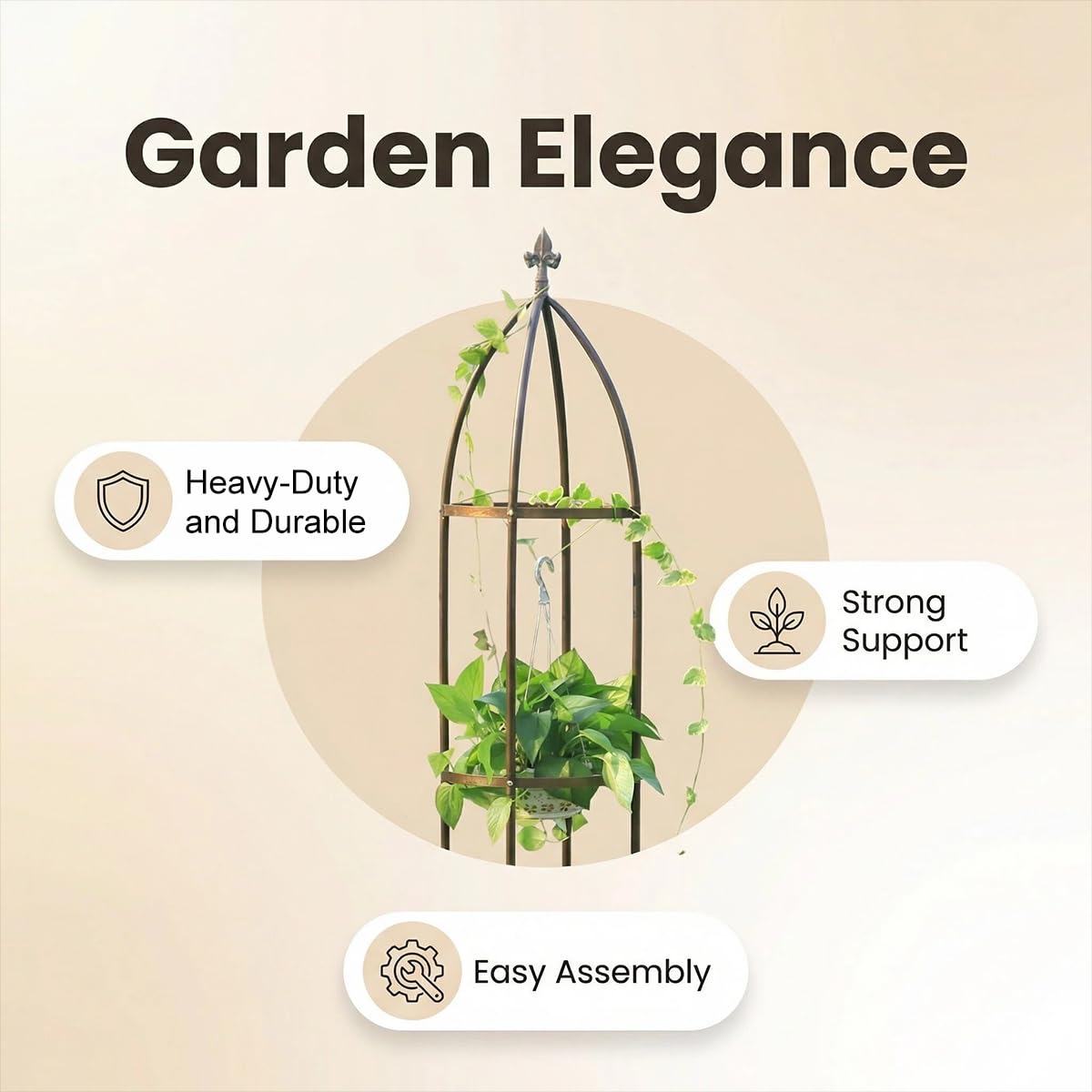 Garden Obelisk Trellis 100% Metal Heavy Duty 5.5 ft for Climbing Vines