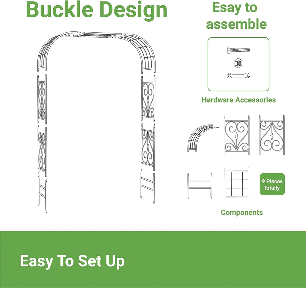Metal Garden Arbor, 104.3” Tall Wrought Iron Archway for Climbing Plants & Flowers, British-Style Garden Trellis (Copper)