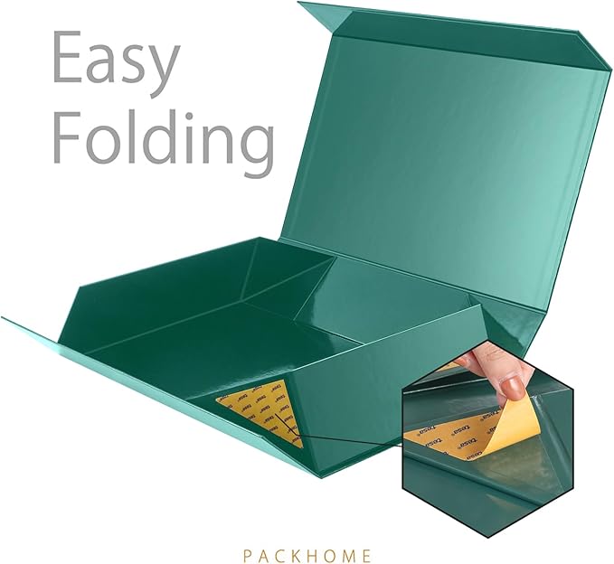 PACKHOME Extra Large Gift Box 17.5x11.3x4.3 Inches, Sturdy Shirt Box with Magnetic Lid for Clothes and Large Gifts (Glossy Dark Green)