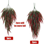RECUTMS 4Pcs Artificial Boston Fern UV Resistant Fake Hanging Plants Greenery Plastic Ivy Leaves Faux Vines for Wall Garden Wedding Indoor Outdoor Decor (Red)
