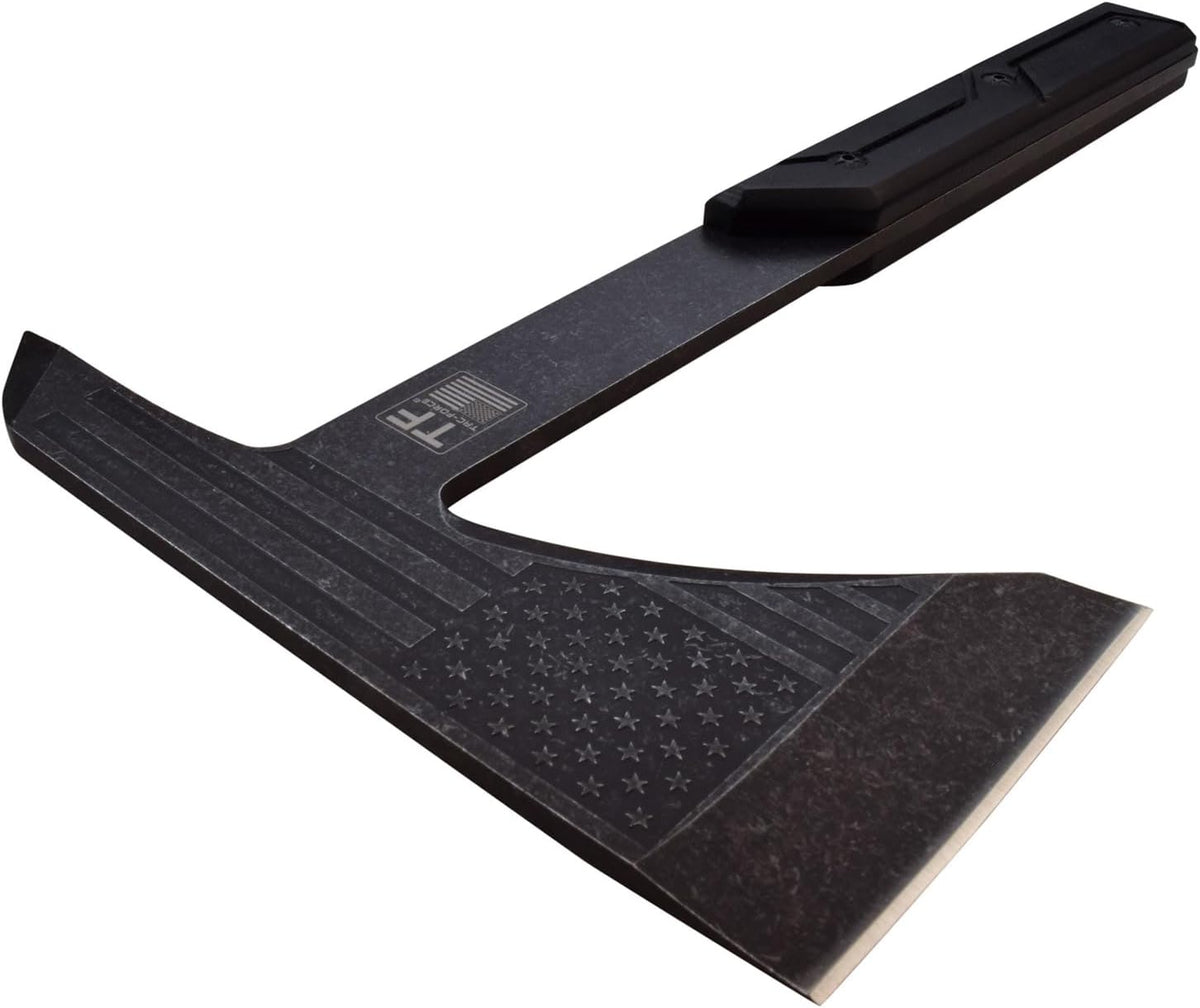 TAC-FORCE Tomahawk – Axe - Stonewash Finish Stainless Steel Blade w/Etched U.S.A. Flag, Black Wood Handle, Full Tang Construction, Includes Nylon Sheath, Tactical, EDC, Rescue - TF-AXE001SW