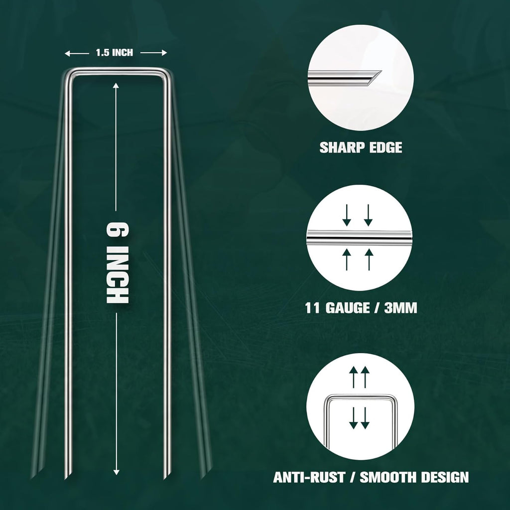 Garden Stakes, 60-Piece 6 Inch Never Rust Galvanized Landscape Staples, 5X Sharper Durable Stakes for Gardening, Tent, Weed Barrier, Outdoor Yard Decoration, Plant Cover
