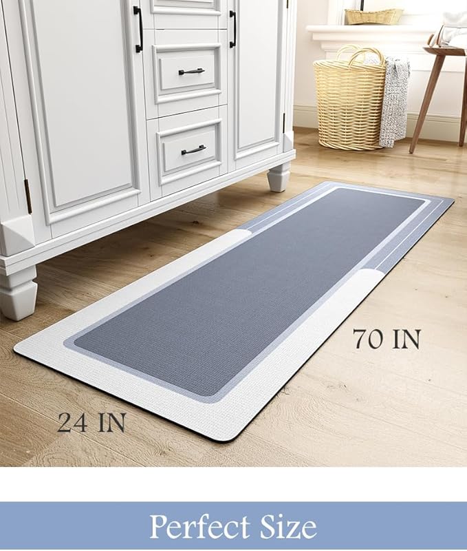MontVoo-Bath Mat Rug Long Non Slip Super Absorbent Bathroom Runner Stain Resistant Quick Dry Thin Bathroom Mat Fit Under Door-24"x70",Blue
