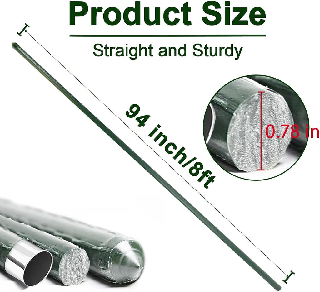 Garden Stakes 8ft, Metal Plant Stakes 8 Feet for Gardening and Farm, 0.78 Inch Dia Plastic Coated Plant Support for Tomato, Cucumber, Bean, Flower, Potted and More Climbing Plants 10 Pack
