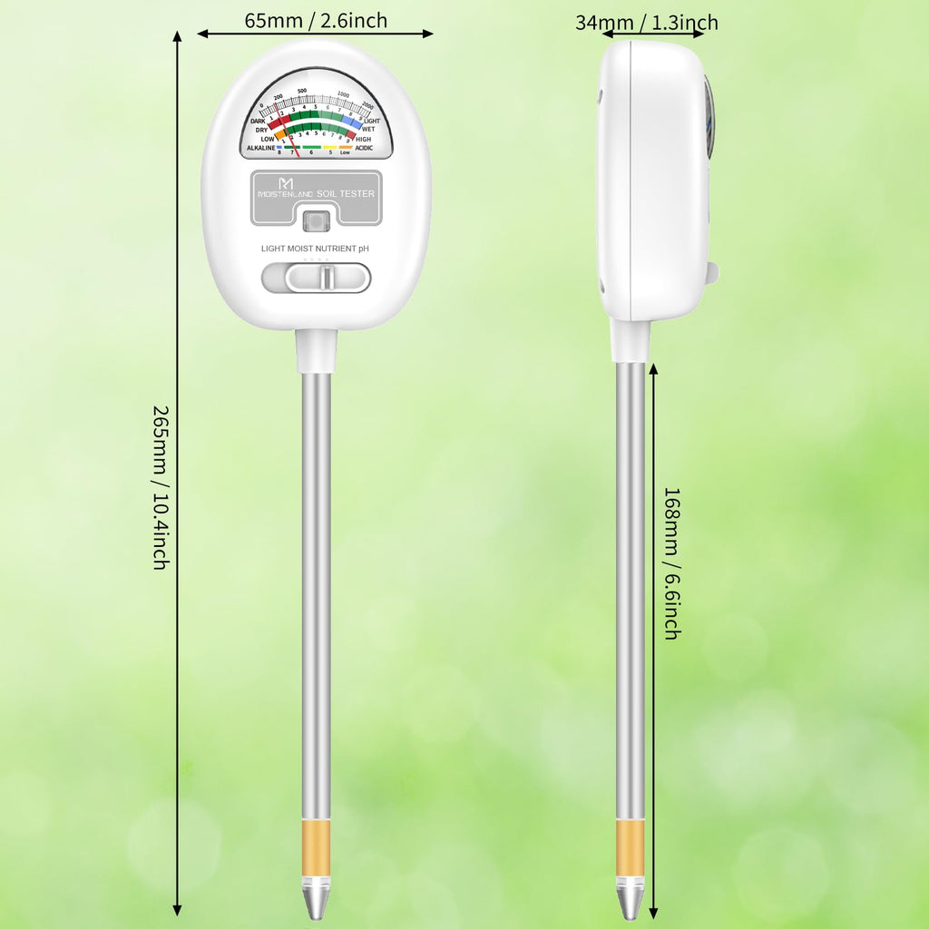 [Upgraded] Soil Moisture Meter, 4-in-1 Soil pH Tester, Moisture/Light/Nutrients/pH Meter for Gardening, Lawn, Farming, Indoor & Outdoor Plants Use, No Batteries Required, Gifts for Plants Lover