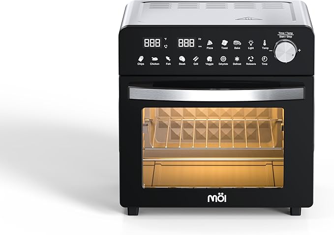 MOI 1500W Air Fryer Toaster Oven - Convection Toaster Oven Air Fryer Combo with 12 Presets - Countertop Ovens for Baking & Frying with Digital Display, Dual Heating, Rotisserie & Dehydrate Function