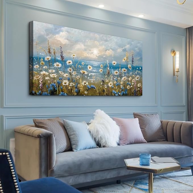 Canvas Wall Art for Living Room Large Wall Decor for Office Modern Bedroom Decorations White Flower Landscape Pictures Farmhouse Paintings Artwork Room Wall Mural Aesthetic Home Decor 60x30