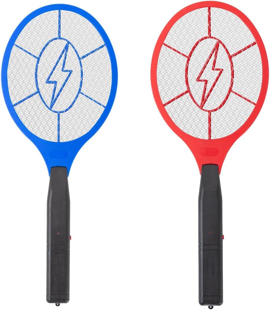 ZhouHe Pack of 2 Electric Fly Swatter Bug Zapper Battery Operated Flies Killer Indoor & Outdoor Pest Control Mosquito Zapper and Insect Catcher Racket（red＆Blue）