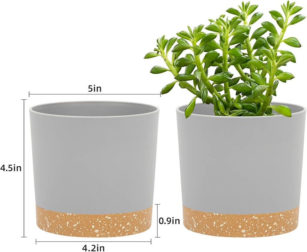 QCQHDU 5 inch Plant Pot, 2 Pack Planters for Indoor Plants with Drainage Holes & Saucer, Outdoor Flower Pots Home Garden Modern Decor