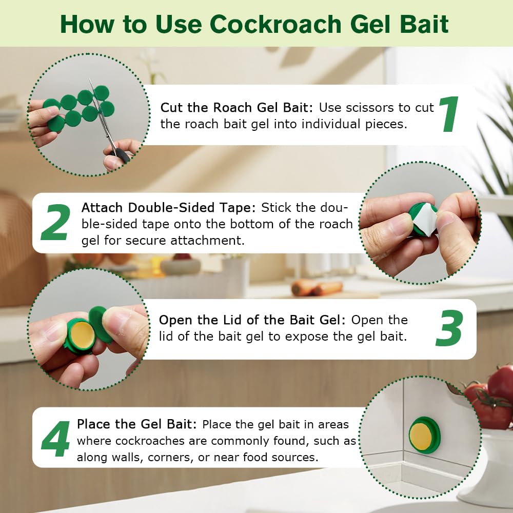 32 Pack Cockroach Gel Bait, Highly Effective Roach Gel Bait Indoor Infestation Solution, Fast Acting Cockroach Killer Indoor Home Kitchen Use, Easy to Apply & No Mess Roach Bait, Long-Lasting