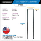 Sandbaggy USA Made 9-inch Landscape Staples - Garden Stakes - Landscaping Fabric, Netting, Sod, Artificial Turf (11 Gauge, 5000, Count)