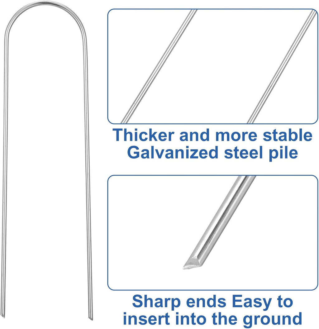 150 Pack U Shape Drip Irrigation Stakes, Heavy-Duty Garden Staples 6 Inch Galvanized Rust-Resistant Landscape Staples, Irrigation Hose Stakes Securing for Tube, Lawns, Landscape Fabric Barrier