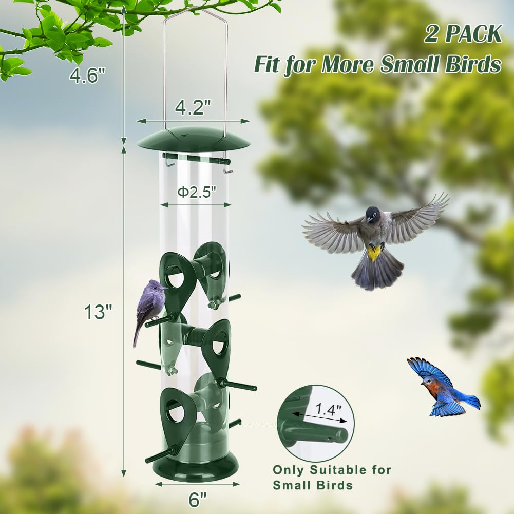 FEED GARDEN Metal Bird Feeder- 6 Port Tube Feeder for Outdoors with Metal Lid, Easy Fill & Clean, Weather Resistant, 13 Inch