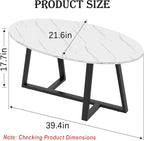 Coffee Table Small Oval Table,White Faux Marble Table for Living Room, Modern Center Tea Tables for Small Space,Wooden Tables End Tables with Sturdy Black Metal Leg