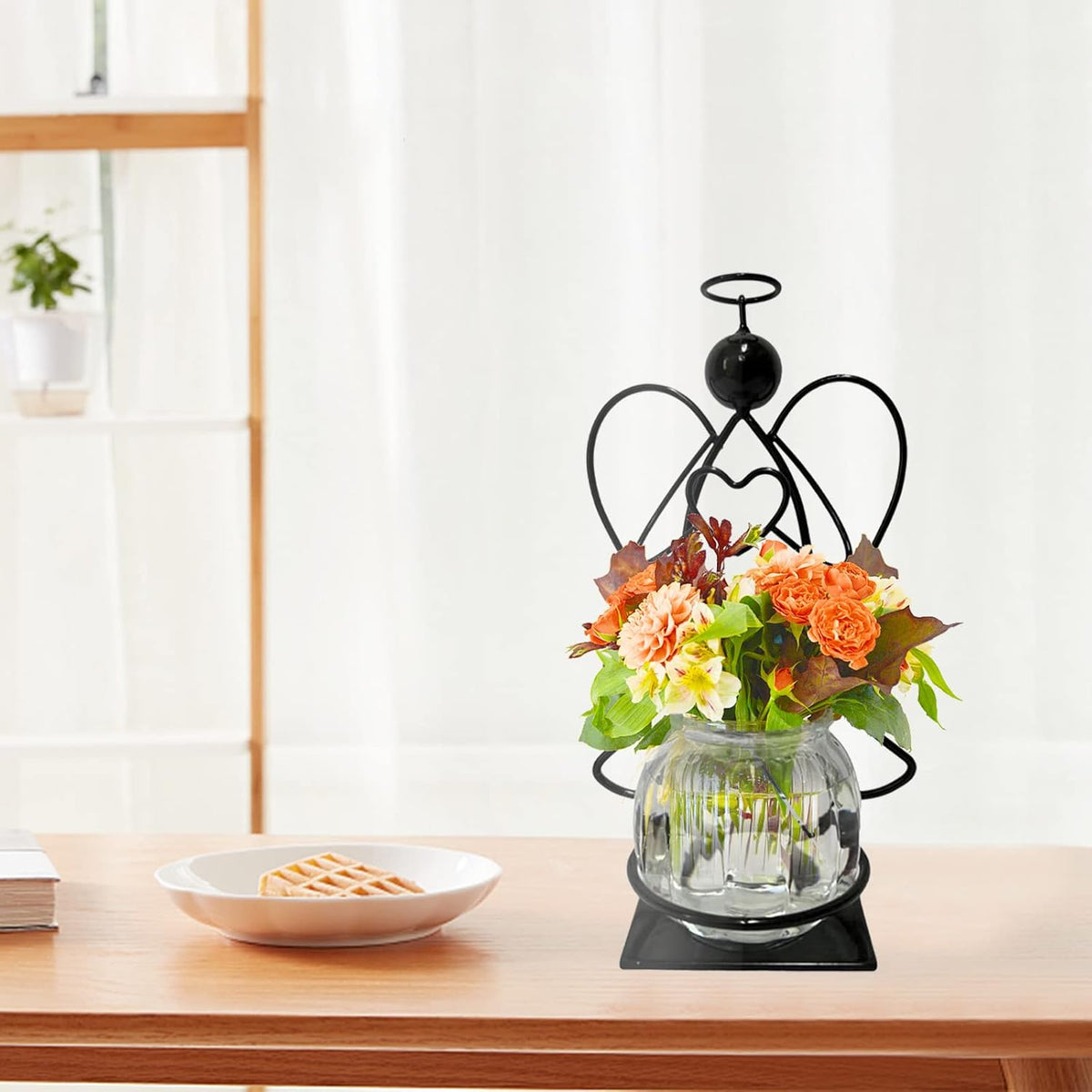 Angel Plant Terrarium with Metal Stand, Air Planter Bulb Glass Vase Metal for Hydroponics Home Garden Office Decoration-Plant Lover's Gift for Women (Angel)