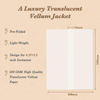 60 Pack Pre-Folded Vellum Jackets for 4.25x5.5 Invitations, Translucent Vellum Paper 4.25x5.5 Jackets, 100GSM Wedding Invitations Wraps, Envelope Liners for Birthdays, Baby Showers