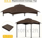 Replacement Gazebo Canopy Top Cover for 10 x 12, Double Tiered Waterproof Canopy Roof for Lowe's Allen Roth Gazebo #GF-12S004B-1 (Brown)
