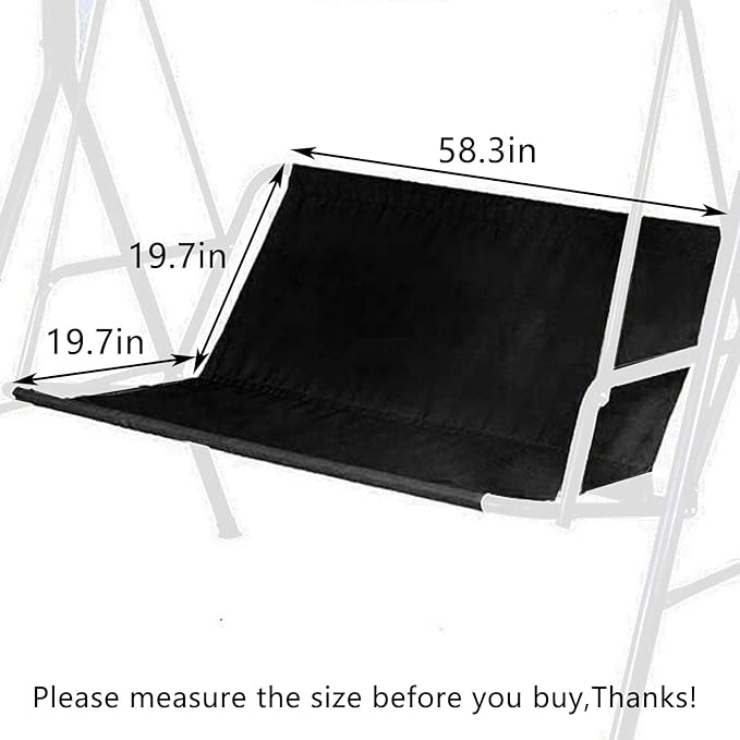 Swing Seat Cover Replacement, 600D Thickened Oxford Waterproof Chair Bench Replacement Cover Outdoor Swing Cushion Cover for 2/3 Seat Patio Garden Swing Chair(Black, XXL - 58.3x19.7x19.7in)