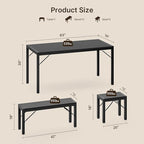 Gizoon 63" Dining Room Table Set for 6, Kitchen Table with 2 Benches and 2 Stools, Dining Table Set with Metal Frame, Space-Saving Kitchen Table Set for Apartment, Black