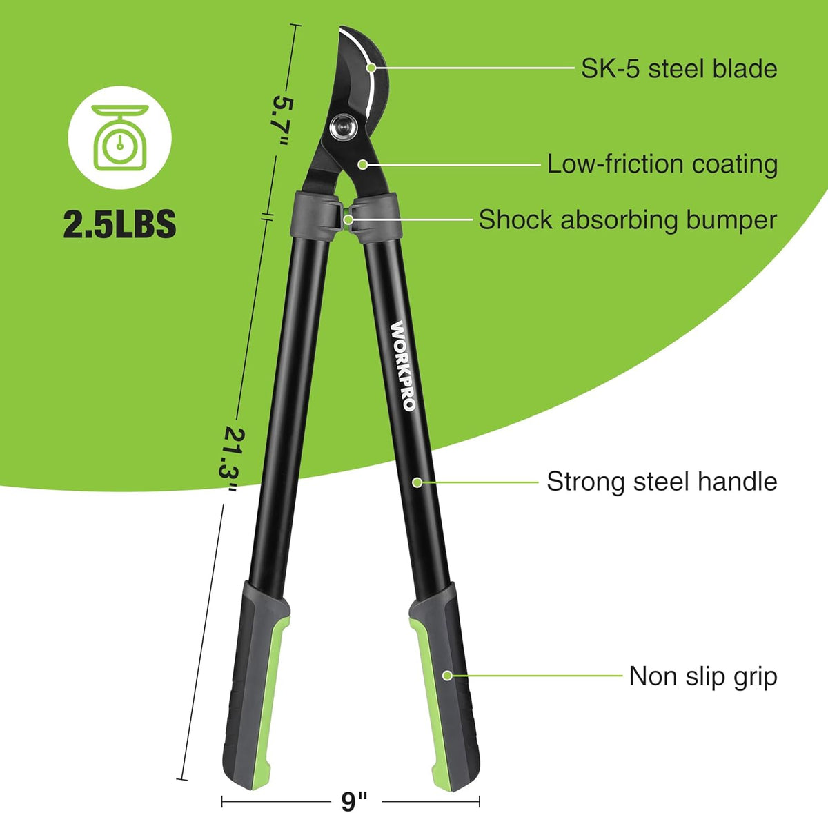 WORKPRO 27" Garden Bypass Lopper and Tree Trimmer, Heavy Duty Branch Cutter with 1.6" Cutting Capacity, Designed with SK5 Sharp Blade and Ergonomics Handles