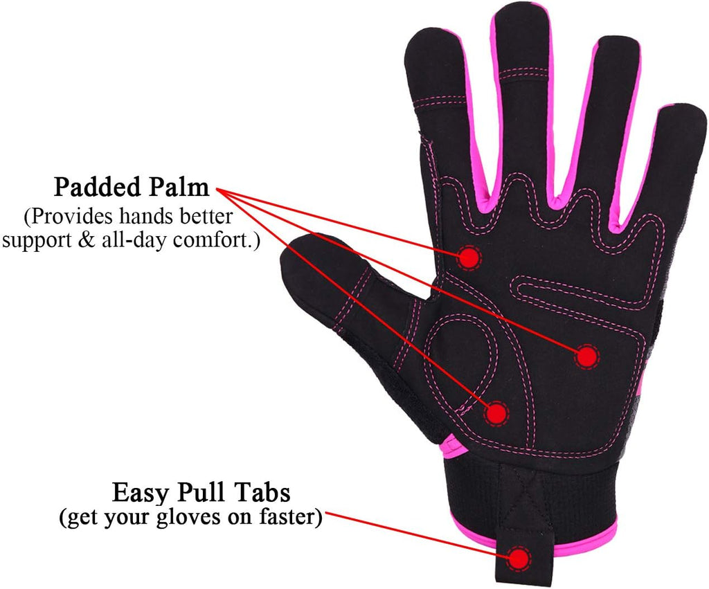 HANDLANDY Women Safety Work Gloves Utility Touch Screen Working Grip Glove for Yardwork Gardening Breathable Mechanic Gloves