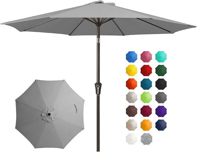 JEAREY 10FT Outdoor Patio Umbrella Outdoor Table Umbrella with Push Button Tilt and Crank, Market Umbrella 8 Sturdy Ribs UV Protection Waterproof for Pool, Garden (Light Gray)