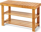 Leaf & Grain Bamboo Shoe Rack - Shoe Storage Bench for Front Door Entrance - Entryway Bench with Shoe Shelf, Shoe Storage Organizer, Wooden Shoe Rack, Durable Shoe Bench for Home (Brown)
