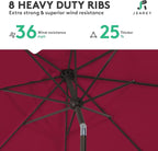 JEAREY 10FT Outdoor Patio Umbrella Outdoor Table Umbrella with Push Button Tilt and Crank, Market Umbrella 8 Sturdy Ribs UV Protection Waterproof for Pool, Garden (Wine Red)
