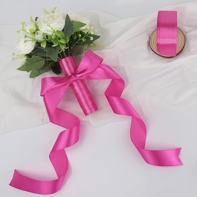 Hot Pink Solid Satin Ribbon 1-1/2 Inch 25 Yards Solid Polyester Fabric Ribbon for Gift Wrapping Wedding Christmas Baby Shower Birthday Party Decoration Handmade Immortal Flower Craft