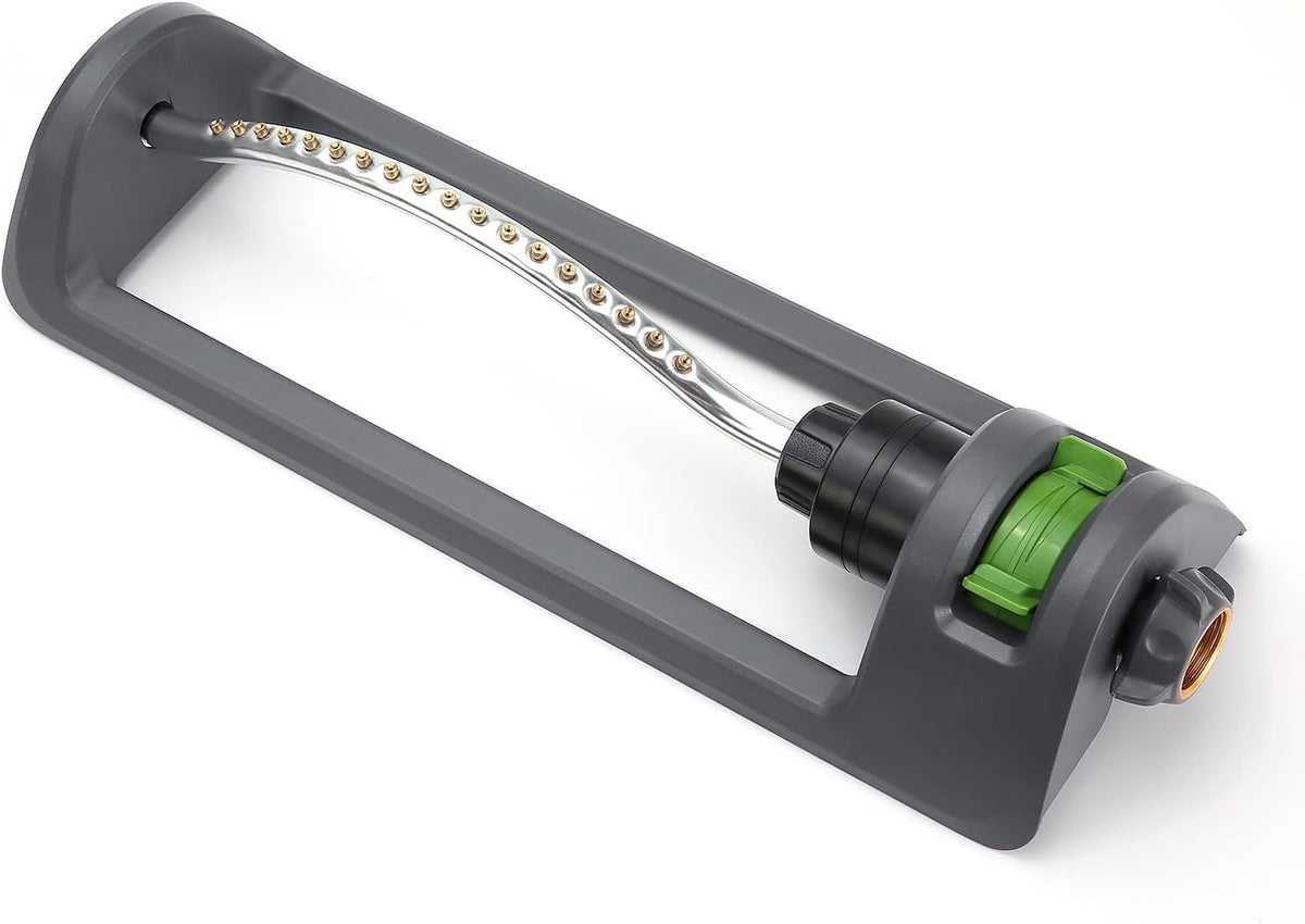 Lawn Sprinkler, 18-Hole Brass Nozzle Oscillating Sprinkler, Garden Tool for Lawns up to 3,600 Square Feet, Jet Cleaning Needle Hidden on the End of the Product, Gray