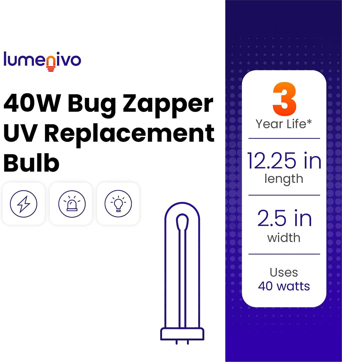 lumenivo 40 Watt Bug Zapper Bulb Replacement for Stinger B4045-4 UVB45 UV Blacklight Replacement Bulb for Bug Zapper Outdoor and Indoor Fly Trap for Home - 2 Bulbs