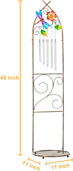 Garden Trellis with Plant Stands, 48” Metal Detachable Dragonfly Plant Pot Trellis with Wind Chimes for Climbing Plants Outdoor Lawn Patio Porches Decor