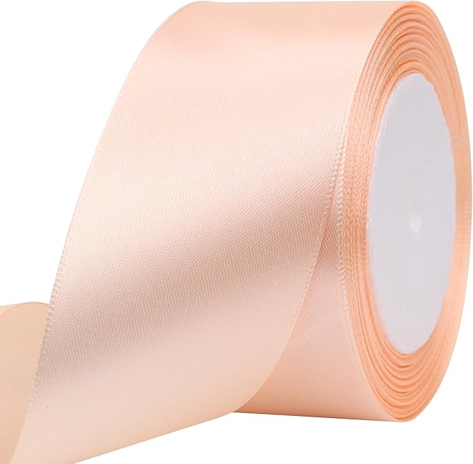 Naked Pink Solid Satin Ribbon 2 Inch 25 Yards Solid Polyester Fabric Ribbon for Gift Wrapping Wedding Christmas Baby Shower Birthday Party Decoration Handmade Immortal Flower Craft