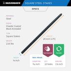 Sandbaggy Square Steel Concrete Form Stakes with Nail Holes - 5/8" Wide - Rust Resistant Coating - Removable, Reusable - Construction Grade Stakes (24 inch, 5)