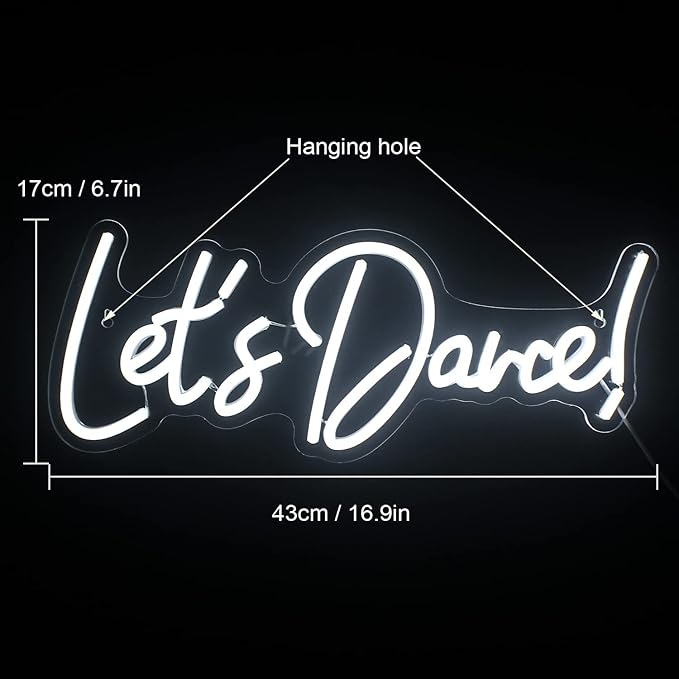 Let's Danced Neon Signs Let's Dance Neon Light Up Sign White Led Word Light Sign Neon Sign Wedding for Dancing Party,Bar Accessories,Valentines' Day,Birthday Party