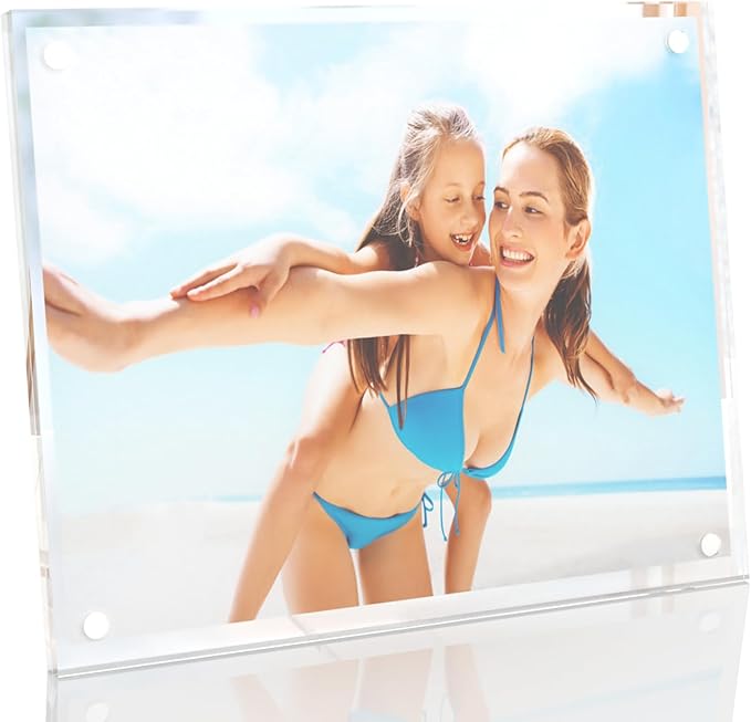 HELPLEX Picture Frames, 1 Pack 8x10 inch Acrylic Picture Frame Clear 8 x 10 Photo Frames Magnetic Picture Frames Ready for Tabletop Display, Effectively Protect Photos from Fading and Yellowing