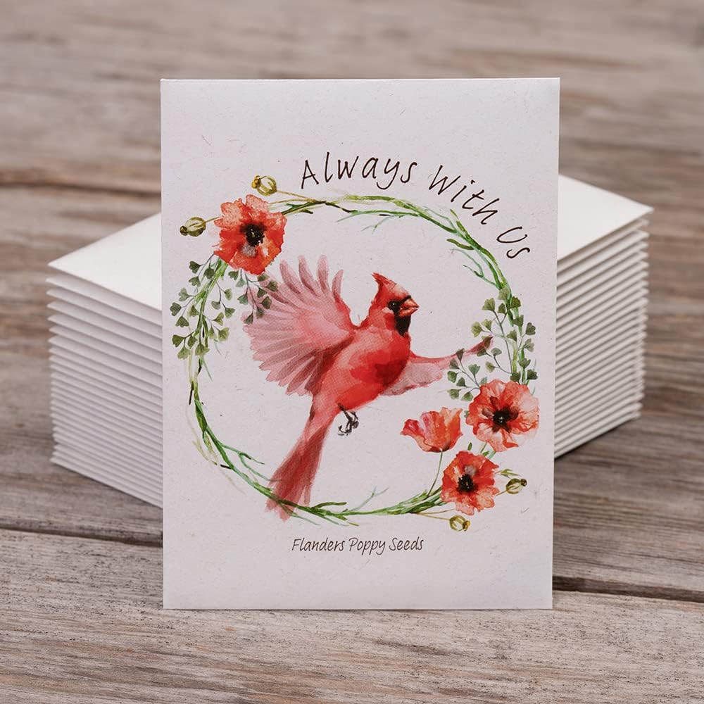 Bentley Seed Co. | Memorial Cardinal Celebration of Life Funeral Favors for Guests | Non-GMO, Non-Coated Flanders Poppy Seed Packets | Sentimental Funeral Service Gift | Pack of 25