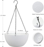 Meowell 12 inch Large Hanging Planters for Indoor Outdoor Plants, 2 Pack Hanging Flower Pots with Drainage Holes and Chain for Garden Porch, Plastic Hanging Baskets for House Plants, White
