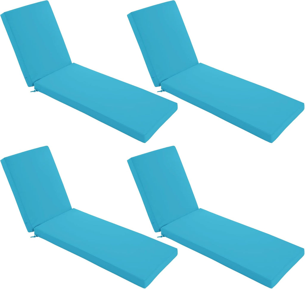 Chaise Lounge Cushions Outdoor Set of 4 - Waterproof and Fade Resistant Sun Lounger Replacement Cushions - Patio Lounger Pads with Removable Cover for Pool, Deck, Lawn, 80 x 26 x 3 Inch, Teal