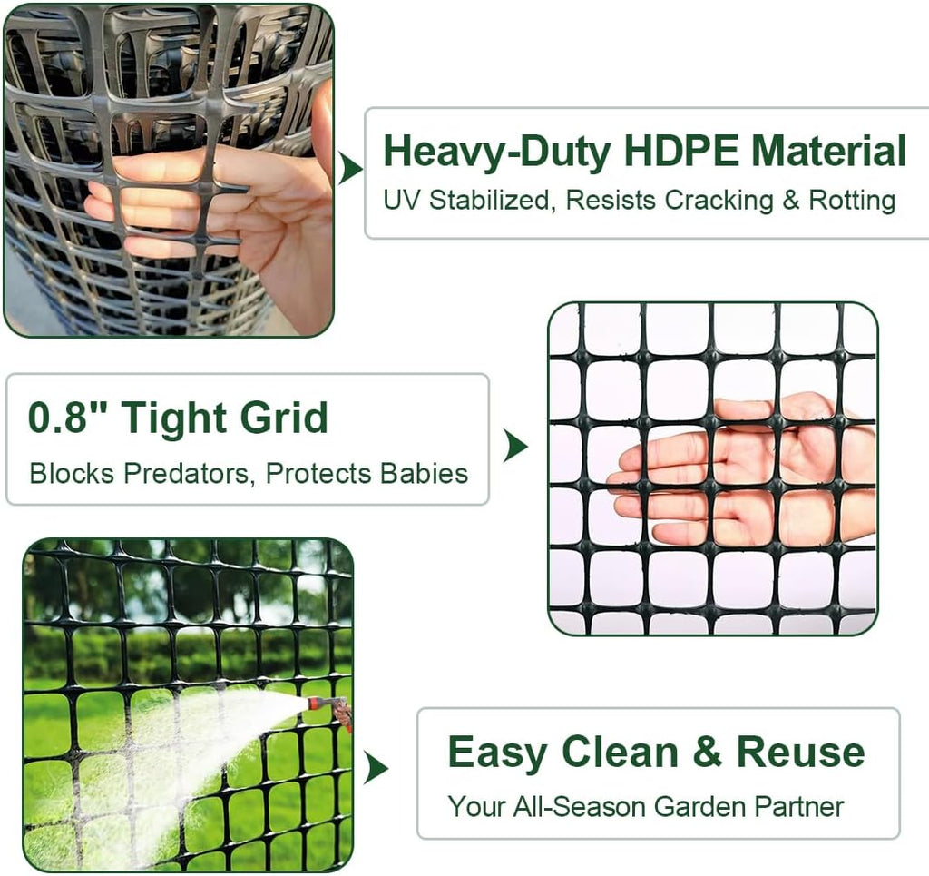 Heavy Duty Plastic Fence Roll 55" x 50' - 0.8x0.8 Inch Chicken Wire Mesh, Reusable Fencing for Garden, Rabbit/Poultry Protection, Balcony & Plant Defense (Black)