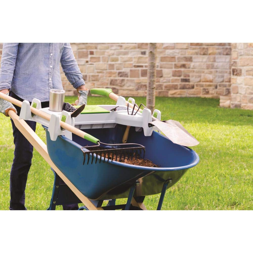 The Burro Buddy, USA Made Lawn/Garden Tray for All 4-6 cu. ft. wheelbarrows. Holds rake, Shovel, Short Handle Tools, Drinks & Water Tight Storage for Phone. Wheelbarrow not Included. Great Gift!