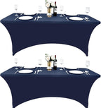 2-Pack 8ft Spandex Table Covers for Rectangle Folding Tables - Washable Elastic Tablecloth - Ultimate Fitted Table Protector for Birthday Parties, Trade Shows, Banquet