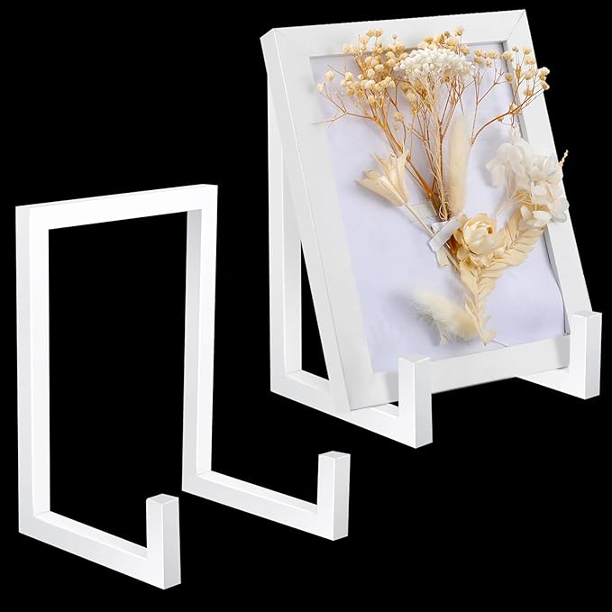 Sweetude 2 Pcs Large Plate Stands for Display Metal Frame Plate Holder Display Stand Decorative Table Top Easels for Picture, Book, Platter, Photo Easel(White,8 Inch)