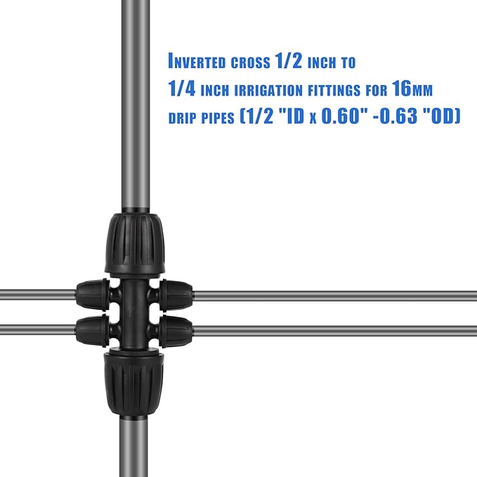 1/2 Inch to 1/4 Inch Tubing Irrigation Fittings for (1/2'' ID x 0.60''-0.63'' OD) 16mm Drip Tubing,Locked Barbed Tee Connectors (20 Pcs Barbed Tee 6-Way)