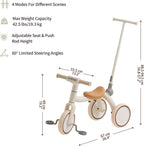 4-in-1 Toddler Tricycle with Adjustable Push Handle for 1-4 Year Old,Birthday Gift and Toy for Boys and Girls Removable Pedals Balance Bike&Scooter (White)