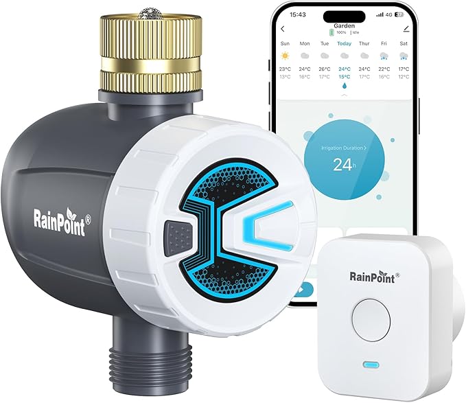 RAINPOINT WiFi Water Timer, Sprinkler Timer for Garden Hose, Smart Automatic Irrigation System with Brass Inlet for Yard, Lawn, APP Remote Control via 2.4Ghz WiFi and Bluetooth