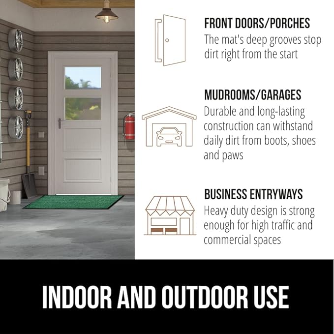 GORILLA GRIP Traffic Guard Door Mat, 2 Pack, Heavy Duty Waterproof Doormat, Commercial Office Space Welcome Mats, Stain and Fade Resistant, Low Profile, Strong Rubber Backing, 29x17, Green