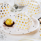 AWELL White Gift Candy Box Bulk with Gold Dots 2x2x2 inches with Ribbon Party Favor Box, Gold Dots, Pack of 50