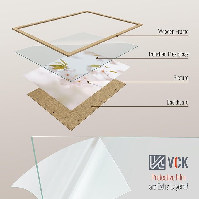 VCK 13x19 Picture Frame Set of 4 - Oak, Gallery-Quality Wood Poster Frames, 1.1-Inch Wide Border, Polished Plexiglass, Vertical or Horizontal Wall Display for Photo/Art/Prints, Natural Oak